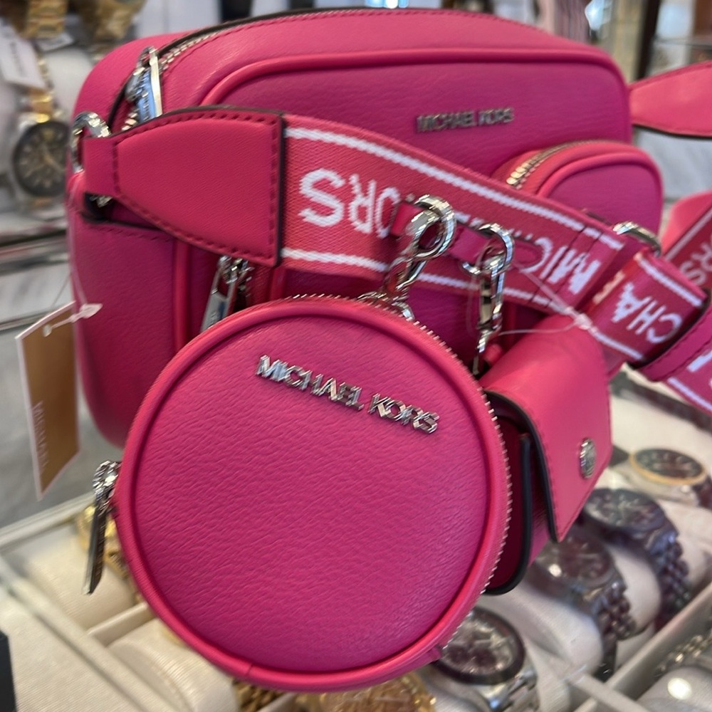 Michael Kors Jet Set Leather Medium Crossbody Bag with Case for Apple Airpods Pr - Picture 13 of 16